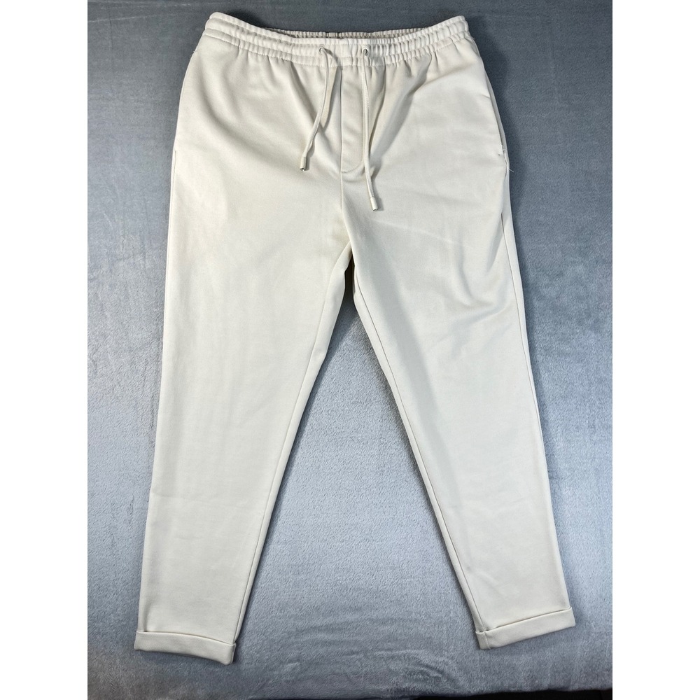 Zara Textured Jogger Pants Mens XL Off White Excellent Tapered Drawstring Cuff